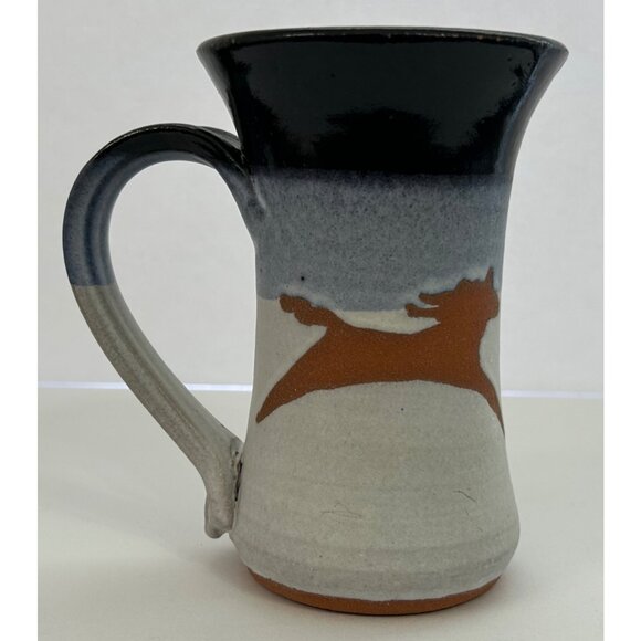 Pottery Mug Cup Black Glaze Brown Horse Motif Farmhouse Western Cottagecore Boho - Picture 2 of 12